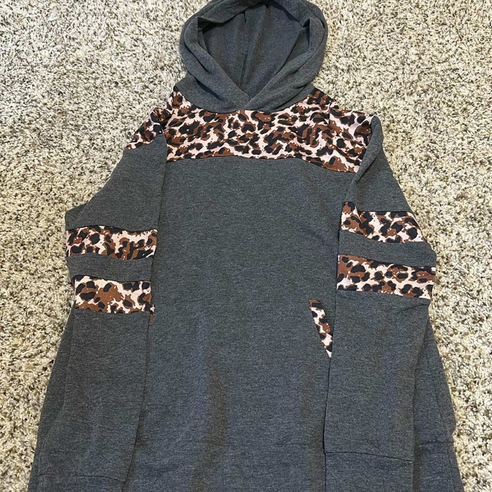 Grey and Leopard print Hoodie